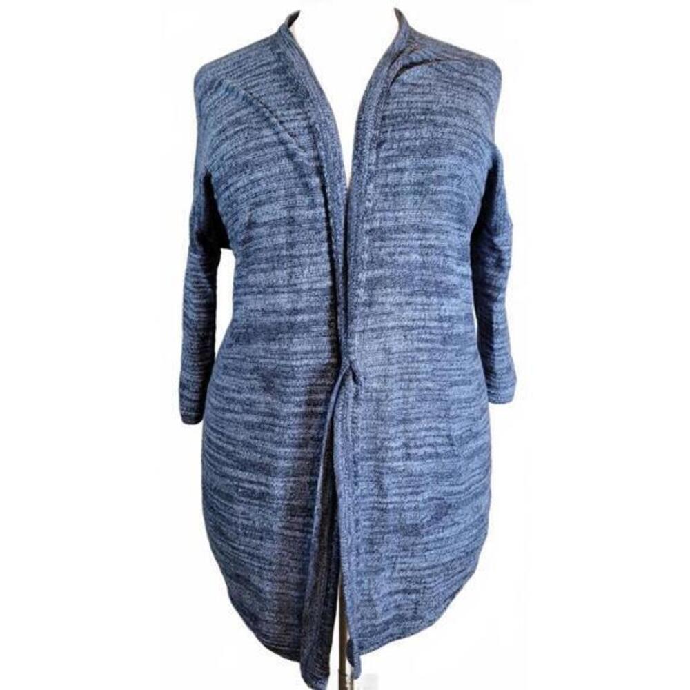 Pure Jill J. Jill Blue Space Dye Open Front Cardigan Linen Blend Petite Large